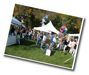 Outdoor heated tents set up for the festival